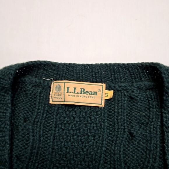 Vintage L.L. Bean Wool Cardigan Cable Knit Green Button Womens Small Sweater - Picture 7 of 12